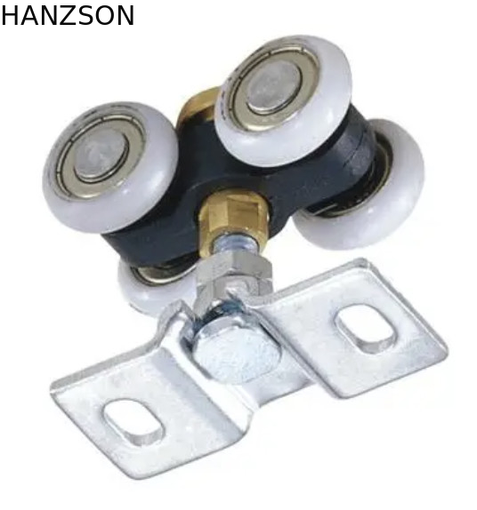 Light Weight Sliding Door Rollers Assembly Constructed Of Steel Bracket And Plastic Tires