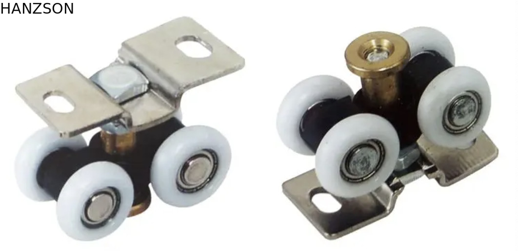 Light Weight Sliding Door Rollers Assembly Constructed Of Steel Bracket And Plastic Tires